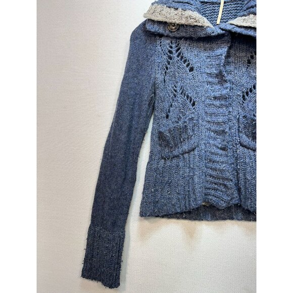 Free People Women's Wool Cardigan Sweater Knit Stretch Size XS Blue Long Sleeve - Picture 7 of 12